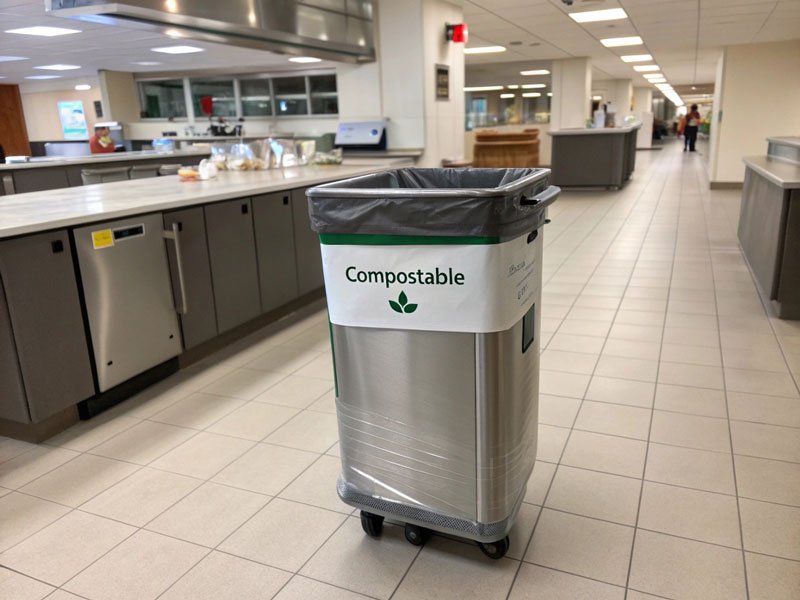 commercial kitchen trash can with compostable liner